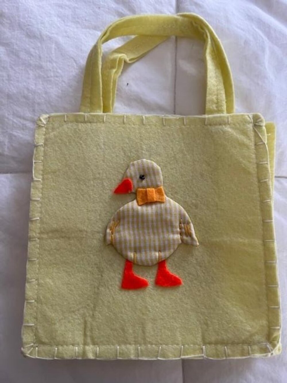 NEW 6 Vintg Yellow Felt Party Bag w/Baby Duckling Applique/Baby Shower/Birthday